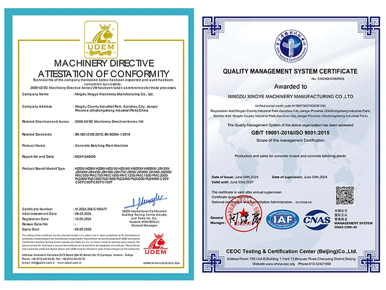 certification of 180m Stationary Concrete Plant